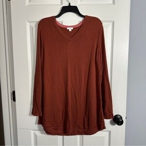 J. Jill v-neck long sleeved knit sweater, sz. M, color "cinnabar", fall, tunic